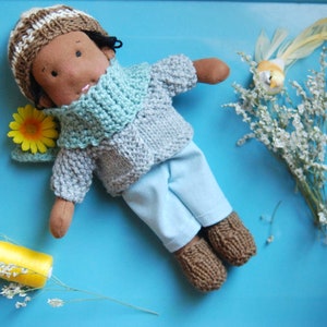 Waldorf boy doll 12 inches, Steiner doll with virgin sheep wool, natural game for children. Handmade doll, with a set of clothes