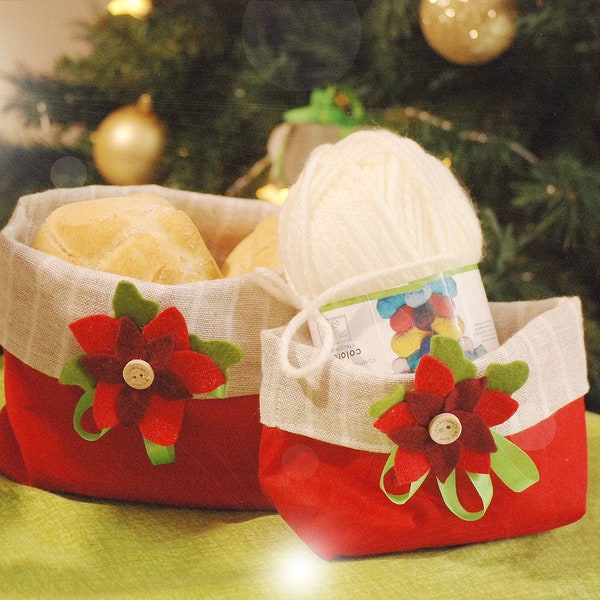 Cestini in stoffa, organizzatore rettangolare per tavola o mensola. Cestino di natale fatto a mano, per alimenti o porta oggetti