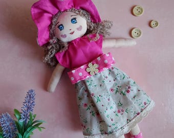Muñeca de tela hecha a mano de 27 cm | Muñeca de algodón hecha a mano | Muñeca suave con relleno de lana | Regalo para niños