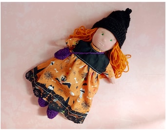 Inspired waldorf doll, witch doll. Fairytale character, cloth doll, with natural wool, set of clothes. Nice gift