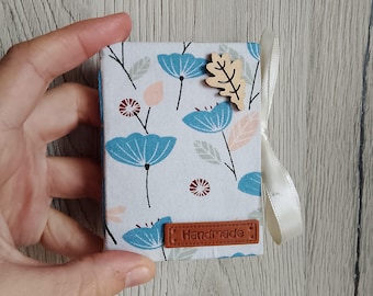 Mini Handmade Notebook, Tiny Journal 8x6 cm, Recycled Paper Notebook, Handmade Turmeric Paper, Floral Fabric Journal, Gift