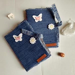 Quaderno tascabile A6 fatto a mano, con copertina in jeans in stile shabby e vintage. Diario originale, taccuino floreale, con inserto