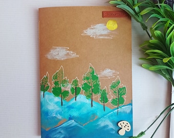 Handgefertigtes Notizbuch mit bemaltem Einband aus Kraftpapier. Mini-Notizbuch mit Naturmotiv, Geschenkidee für Freund, Reisetagebuch