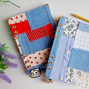 Libreta de anillas, libreta hecha a mano, con funda nórdica y jeans reciclados.  Cuaderno, idea de regalo para mujer, libro de recetas de anillos