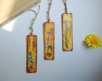 Set of 3 Vintage Hand Painted Bookmarks, Floral Bookmark with Tassel, Rustic Handmade Bookmark, Gift for Book Lovers
