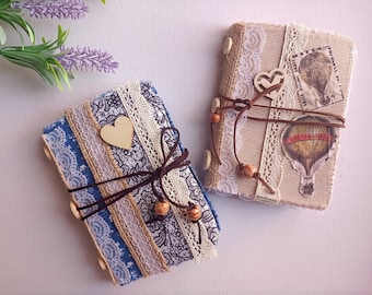 Junk journal, libro dei ricordi, diario decorato. Piccolo quaderno vintage con tasche, taccuino in stoffa, grazioso regalo san valentino