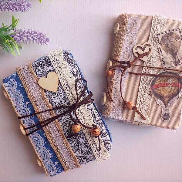 Junk journal, memory book, decorated diary. Small vintage notebook with pockets, fabric notebook, nice Valentine's gift