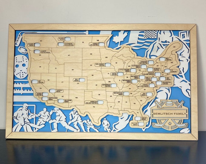 Hockey Arena Map | Custom Bucket List Map | NHL Arenas | Gift for ...