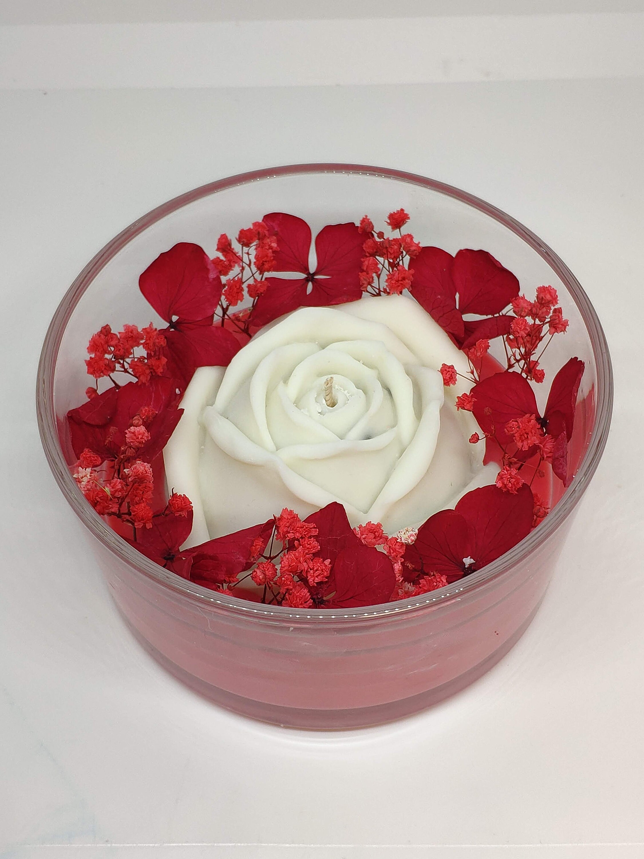 Bougie Artisanale Rose Rouge avec Fleurs Stabilisée Cadeaux Saint Valentin Fête de Mère