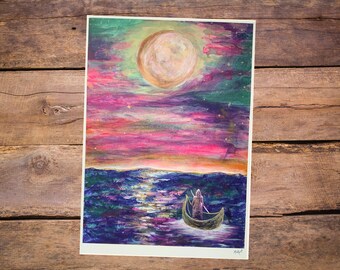 Ozean Mond Kunstdruck A3 Transformationsreise Hoffnung Wanddeko Geschenk