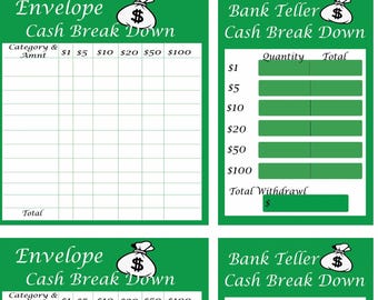 Cash Stuffing Printable-Printable Cash Breakdown-Printable Teller Slip-Budgeting Printables-Sinking Funds--Cash Savings-Digital Printable