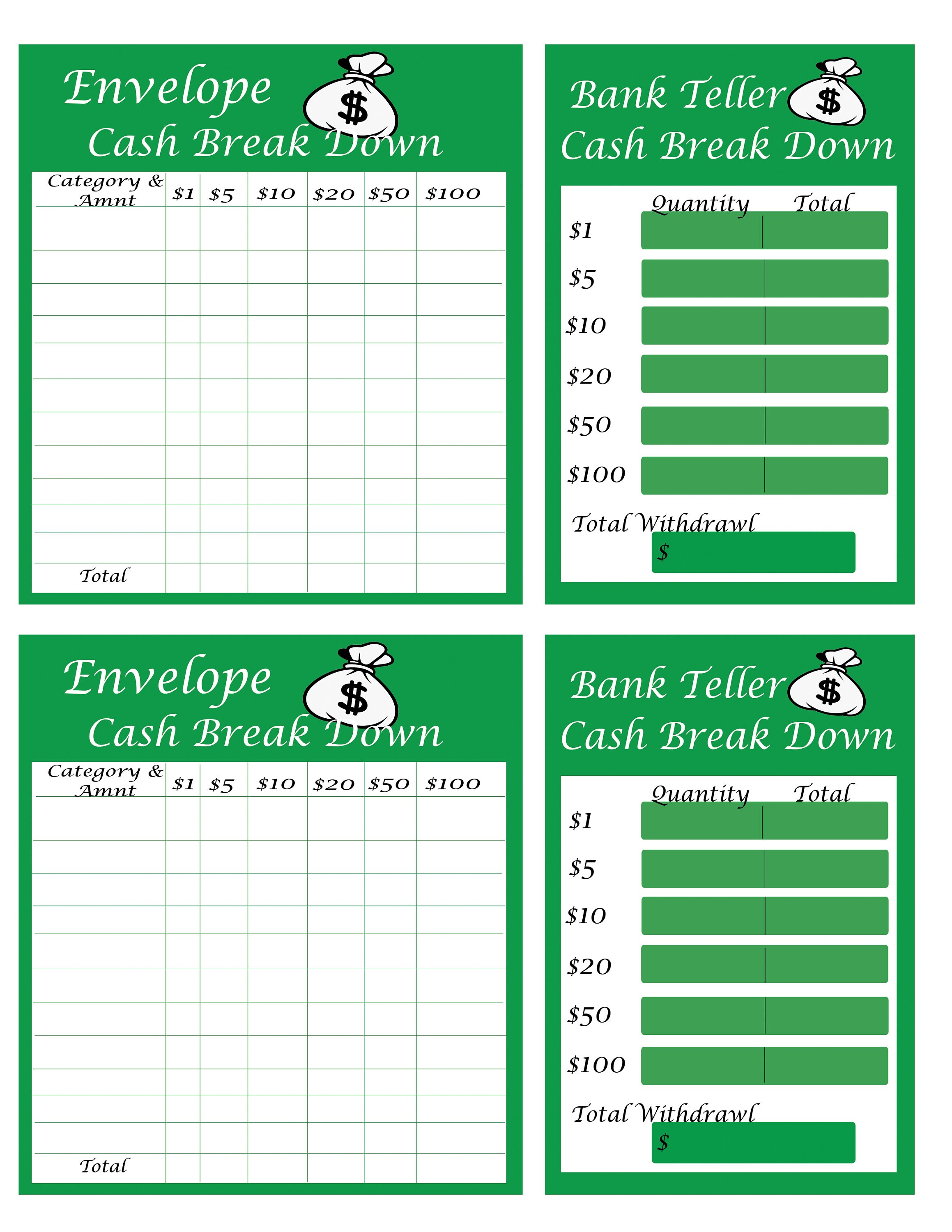 Free Printable Cash Breakdown Sheet