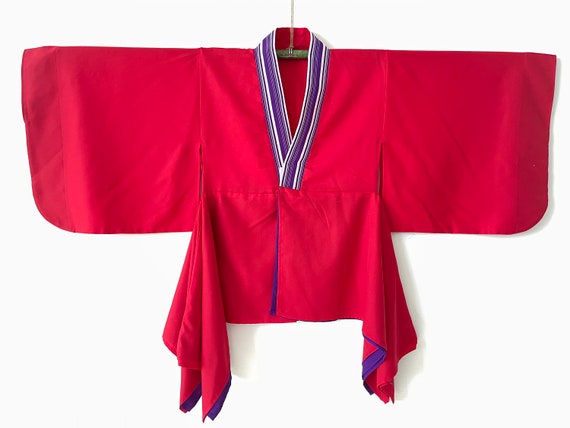 Japanese Hanten Padded Kimono Red Checkered Winter