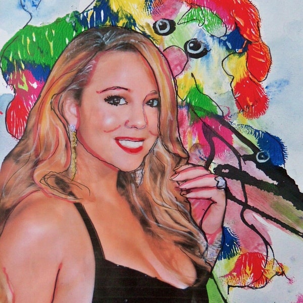 Jurgen Grafe 2015 signed original work 'Mariah Carey'  - Acryl, carton, collage - size 25x35cm