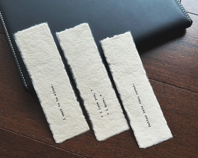 Custom Handmade Paper Bookmark, Typewriter Quotes