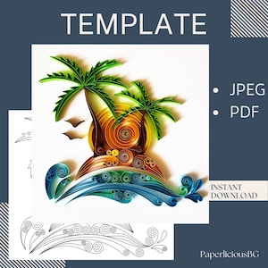 Template "Palm Beach", Quilling pattern, Quilling Template easy instructions, Quilling template, Beginner Pattern template, Quilling art