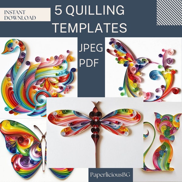 5 Quilling Templates for begginers, Quilling pattern, Quilling Template easy instructions, Quilling cat template, Pattern and template