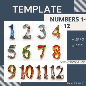 12 Templates for Quilling Numbers, Quilling pattern, Quilling Template easy instructions, Quilling template Beginner Pattern and template image 1