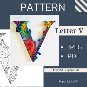 Quilling template for Letter V, Quilling pattern, Template easy instructions, Quilling letter template, Beginner Pattern and template