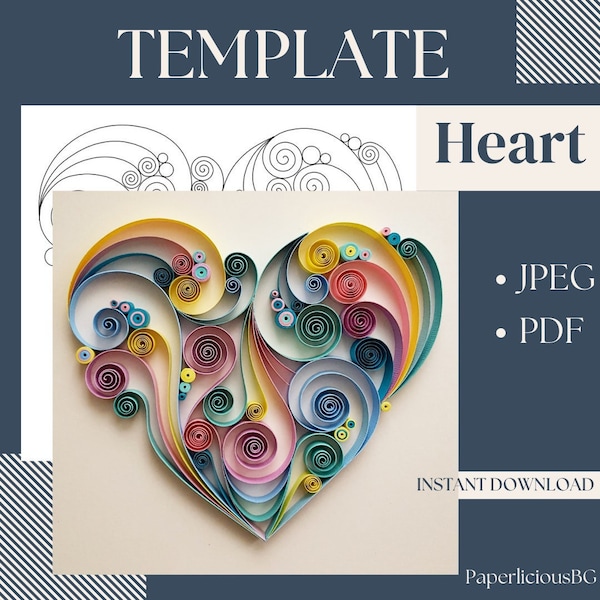 Template for Quilling Heart, Quilling pattern, Quilling Template easy instructions, Quilling template, Beginner Pattern and template heart