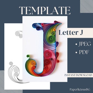 Quilling template for Letter J, Quilling pattern, Template easy instructions, Quilling letter template, Beginner Pattern and template