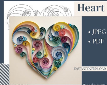 Template for Quilling Heart, Quilling pattern, Quilling Template easy instructions, Quilling template, Beginner Pattern and template heart