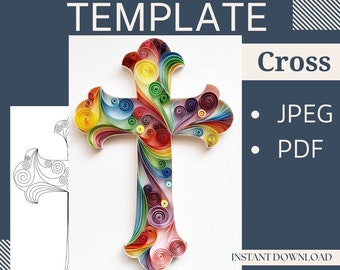 Template for Quilling Cross, Quilling pattern, Quilling Template easy instructions, Quilling template cross, Beginner Pattern and template