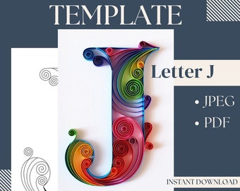 Quilling template for Letter J, Quilling pattern, Template easy instructions, Quilling letter template, Beginner Pattern and template