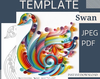 Template for Quilling Swan, Quilling pattern, Quilling Template easy instructions, Quilling template swan, Beginner Pattern and template