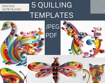 5 Plantillas de Quilling para principiantes, Patrón de Quilling, Plantilla de Quilling instrucciones fáciles, Plantilla de gato de Quilling, Patrón y plantilla