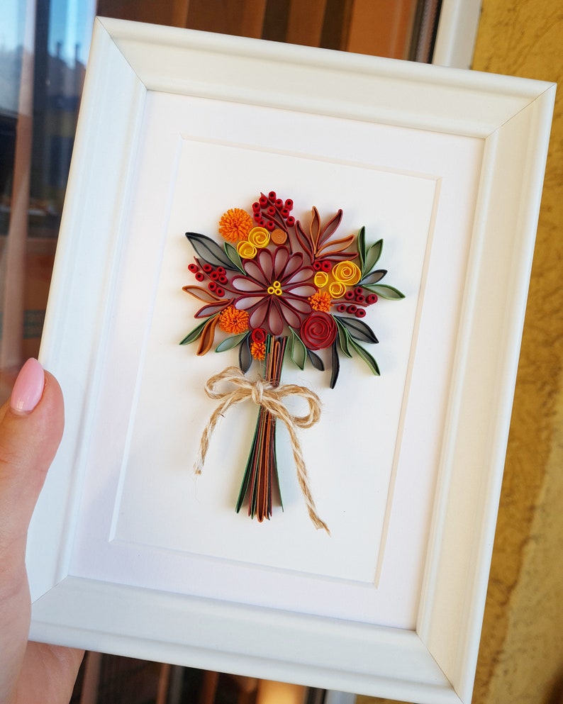 Quilled Autumn Bouquet, Autumn Decor, Fall decoration, Autumn wall art, Happy Thanksgiving gift, Happy birthday gift, paper anniversary image 2