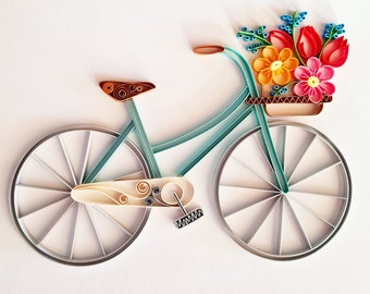 Bicycle Wall Art, Bike, Bicycle, Bicycle with flowers, Mother's Day, Birthday, Wall Art, Wall Decor, Bicycle lovers, home decor, Quilling