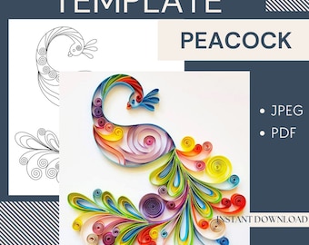 Template for Quilling Peacock, Quilling pattern, Quilling Template easy instructions, Quilling template peacock, Beginner Pattern Template