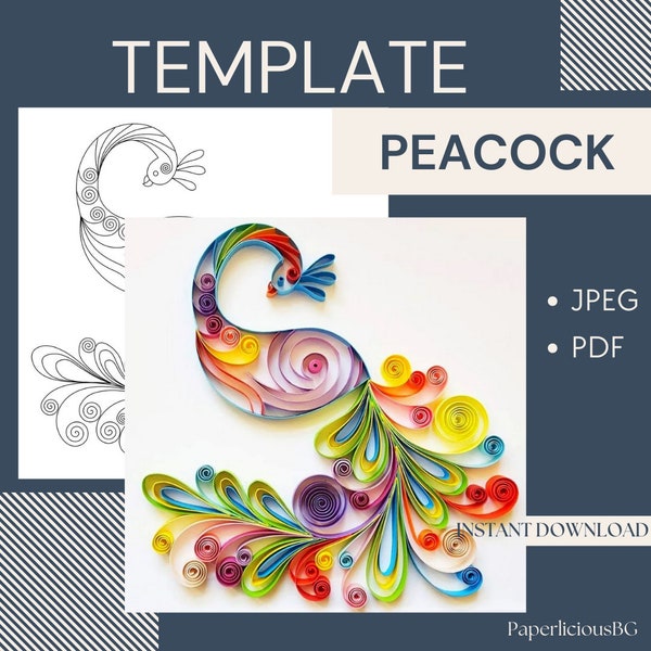 Template for Quilling Peacock, Quilling pattern, Quilling Template easy instructions, Quilling template peacock, Beginner Pattern Template