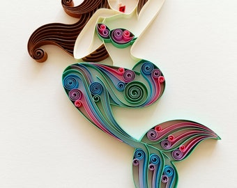 Mermaid Paper Art-Quilled Paper Art-Mermaid Lover Gift-Unique Gift-Owl Art-3D Paper Wall Art-Paper Anniversary-Wedding Gift-Kids Room Decor