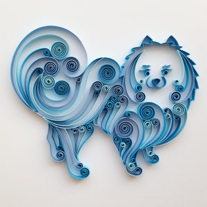 Arte mural con perro Pomerania, obra de arte original en filigrana, retrato de perro personalizado, decoración de pared de papel, decoración del hogar, regalo para amantes de los perros Pomerania