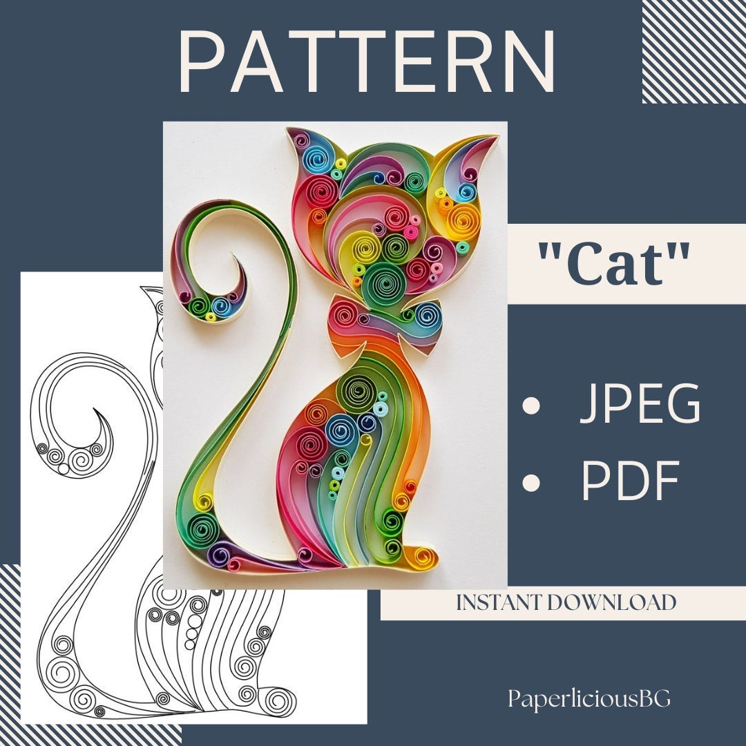 Template for Quilling Cat, Quilling Pattern, Quilling Template Easy  Instructions, Quilling Cat Template, Beginner Pattern and Template 