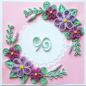 90th Birthday Card, Handmade Birthday Card, Floral 90th Birthday Card, 40th, 50th, 60th, 70th Birthday Card, Birthday Card, Mom Birthday image 3