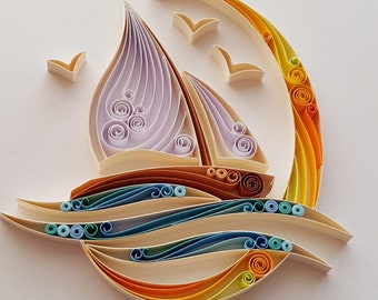 Sailboat Quilling Wall Art , Sail Ship Wall Art, Sail Boat, nautical wall art, gift for husband, paper anniversary gift, unique holiday gift