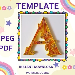Quilling template for Letter A, Quilling pattern, Template easy instructions, Quilling letter template, Beginner Pattern and template
