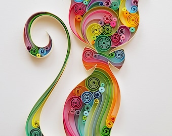 Original Quilled Wall Art "Rainbow Cat", Cat Lovers gift, Paper Wall Art, Cat Home Decor, Cat Wall Art, Nursery Decor, Kids Room Decor