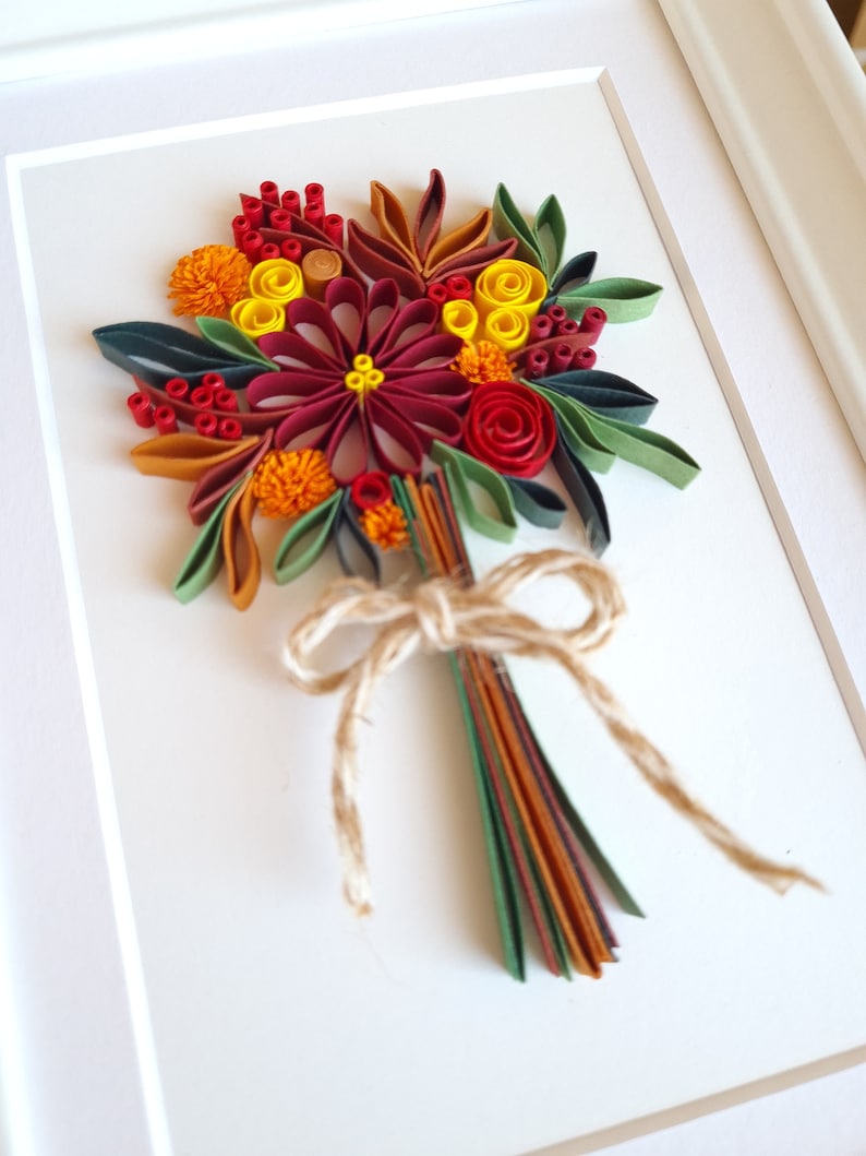 Quilled Autumn Bouquet, Autumn Decor, Fall decoration, Autumn wall art, Happy Thanksgiving gift, Happy birthday gift, paper anniversary image 1