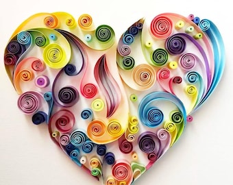 Christmas gift, Original Artwork "Rainbow Heart" 8"x8", Paper Anniversary, Wedding, Engagement, Best Friend Gift, Birthday Gift, quilling