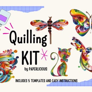 Kit di quilling per principianti, kit fai da te per quilling, kit per quilling per principianti che include 5 modelli per quilling, kit artigianale, kit fai da te, istruzioni semplici