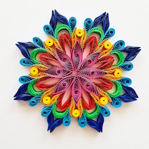 Regalo per la festa della mamma, Quilling Mandala Wall Art, Framed Rainbow Mandala Art, arredamento da parete 3d, primo regalo di anniversario di carta, regalo di compleanno per lei