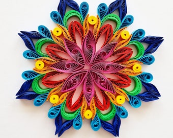 Mother's Day Gift, Quilling Mandala Wall Art, Framed Rainbow Mandala Art, 3d wall decor, First paper anniversary gift, birthday gift for her