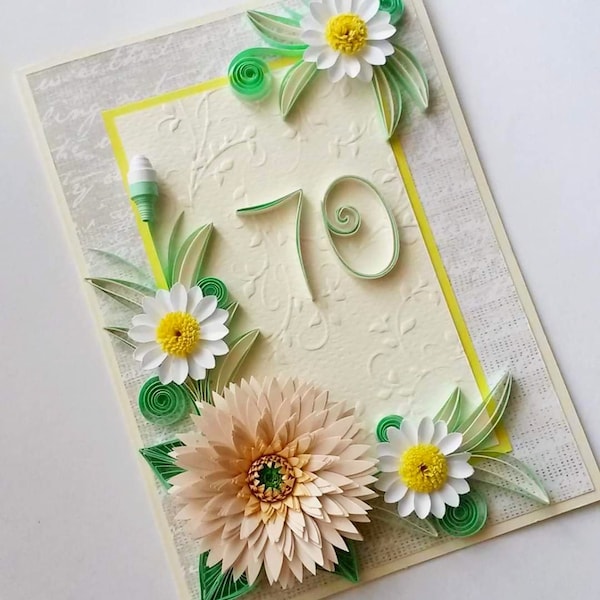 70th Birthday Card, Happy 70th Birthday Card, Age 70th Birthday, 40th, 50th, 60th, 70th, 100th Birthday Card, Happy Birthday Card, Quilling