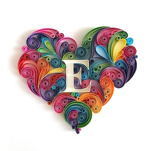 Heart Wall Art decor, Paper Anniversary Gift for her, Original Artwork &quot;Rainbow Heart&quot; 8&quot;x8&quot;, Quilled Paper art, First anniversary gift