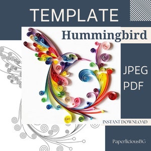 Template for Hummingbird, Quilling pattern, Quilling Template easy instructions, Quilling template, Beginner Pattern template hummingbird