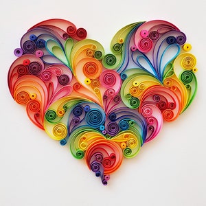 Valentine's Day Gift, 1st Paper Anniversary Gift, Original Artwork "Rainbow Heart" 8"x8", Quilled paper wall art, First anniversary gift